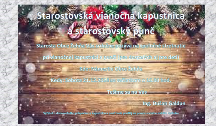 Fotka - Pozvánka na starostovskú vianočnú kapustnicu a vianočný punč 21.12.2024